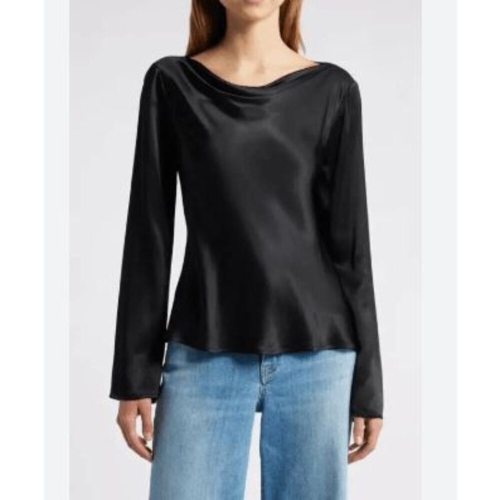 Rails Amari Cowl Neck Satin Top Black Size M NWT